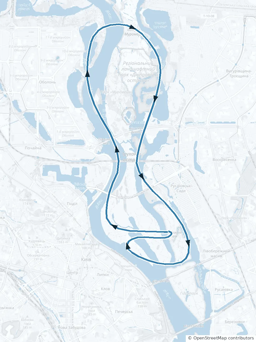 Ruta en el mapa: Vuelo panorámico en helicóptero sobre Kiev – 12 minutos