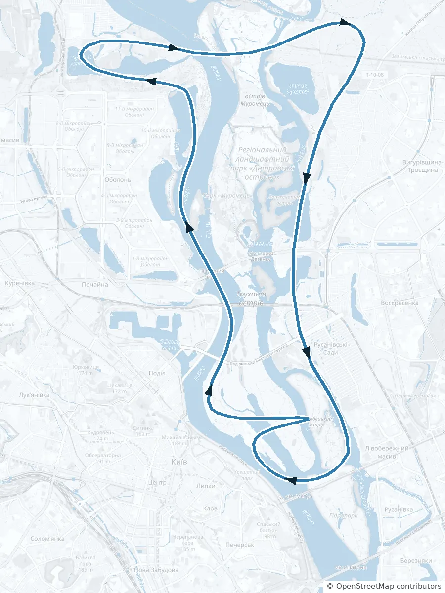 Ruta en el mapa: Vuelo panorámico en helicóptero sobre Kiev – 18 minutos